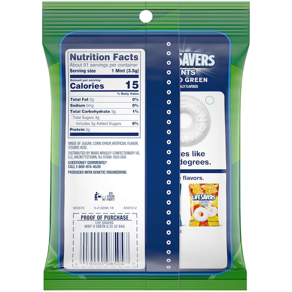 Salva vidas Caramelo Wint-O-Green Life Savers 6.25 oz. Bolsa, PK12 - 267220
