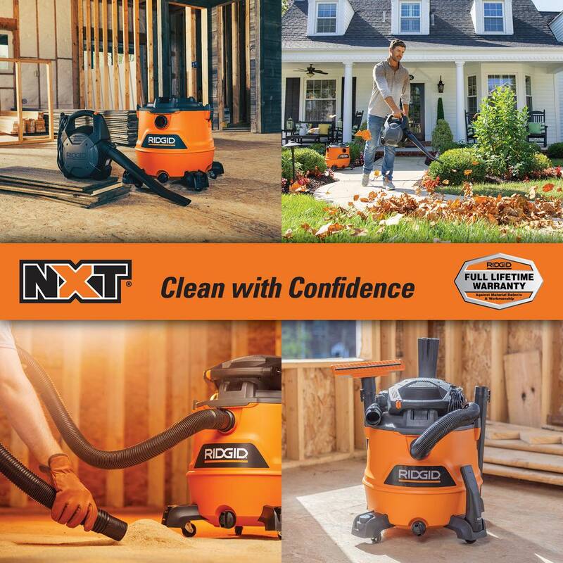 RIDGID 16 Gallon 6.5 Peak HP NXT Shop Vac Wet Dry Vacuum with Detachable Blower, Filter, Locking Hose and Accessories - HD1600