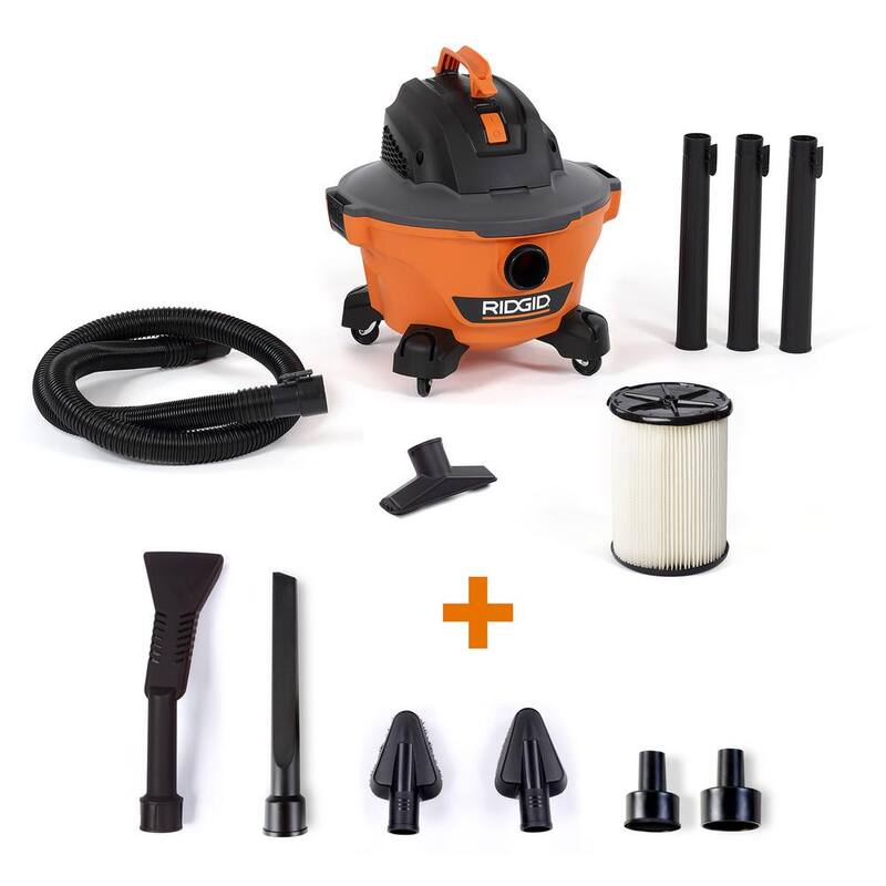 RIDGID 6 Gallon 3.5 Peak HP NXT Shop Vac Wet Dry Vacuum with Filter, Hose, Wands, Utility Nozzle and Car Cleaning Kit - HD0600C