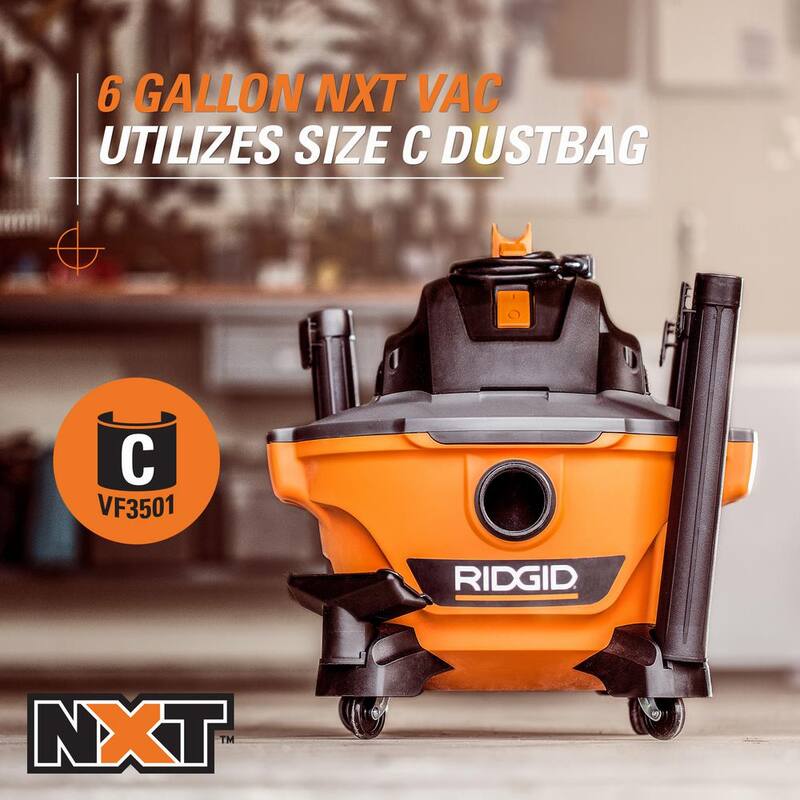 RIDGID 6 Gallon 3.5 Peak HP NXT Shop Vac Wet Dry Vacuum with Filter, Hose, Wands, Utility Nozzle and Car Cleaning Kit - HD0600C