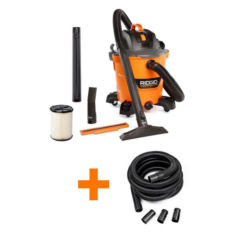 RIDGID 12 Gallon 5.0 Peak HP NXT Shop Vac Wet Dry Vacuum with General Debris Filter, Hose, Accessories and 20 ft. Locking Hose - HD1200B