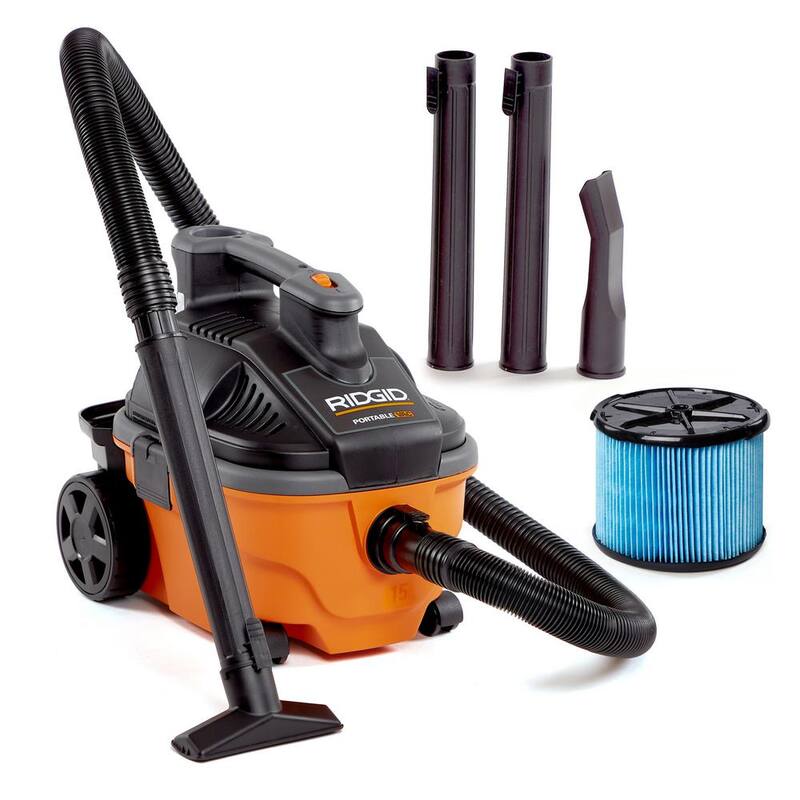 RIDGID 4 Gallon 5.0 Peak HP Portable Shop Vac Wet Dry Vacuum with Fine Dust Filter, Locking Hose and Accessory Attachments - WD4070