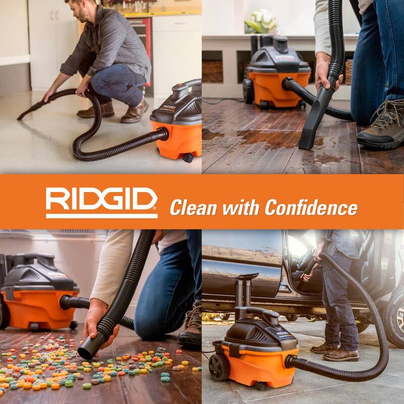 RIDGID 4 Gallon 5.0 Peak HP Portable Shop Vac Wet Dry Vacuum with Fine Dust Filter, Locking Hose and Accessory Attachments - WD4070