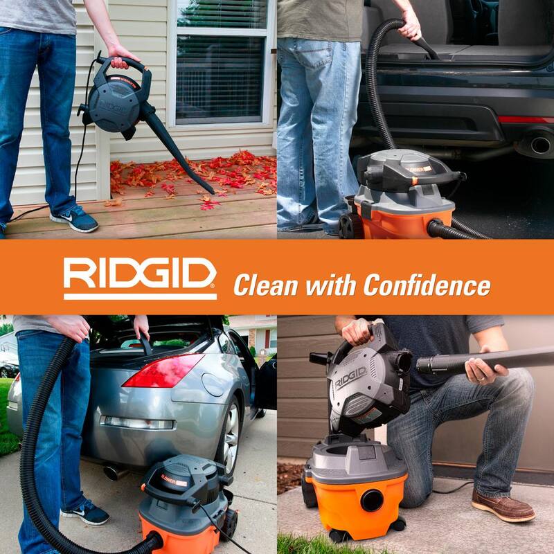RIDGID 4 Gallon 6.0 Peak HP Shop Vac Wet Dry Vacuum with Detachable Blower, Fine Dust Filter, Locking Hose and Accessories - WD4080