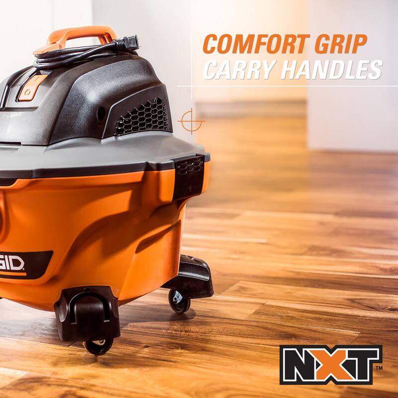 RIDGID 6 Gallon 3.5 Peak HP NXT Shop Vac Wet Dry Vacuum with General Debris Filter, Locking Hose and Accessory Attachments - HD06001