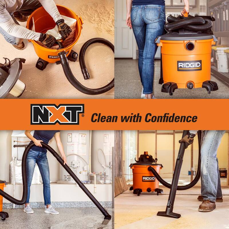 RIDGID 16 Gallon 5.0 Peak HP NXT Shop Vac Wet Dry Vacuum with General Debris Filter, Locking Hose and Accessory Attachments - HD1640