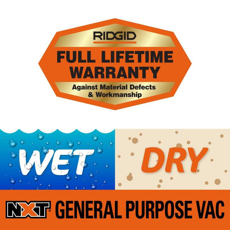 RIDGID 16 Gallon 5.0 Peak HP NXT Shop Vac Wet Dry Vacuum with General Debris Filter, Locking Hose and Accessory Attachments - HD1640