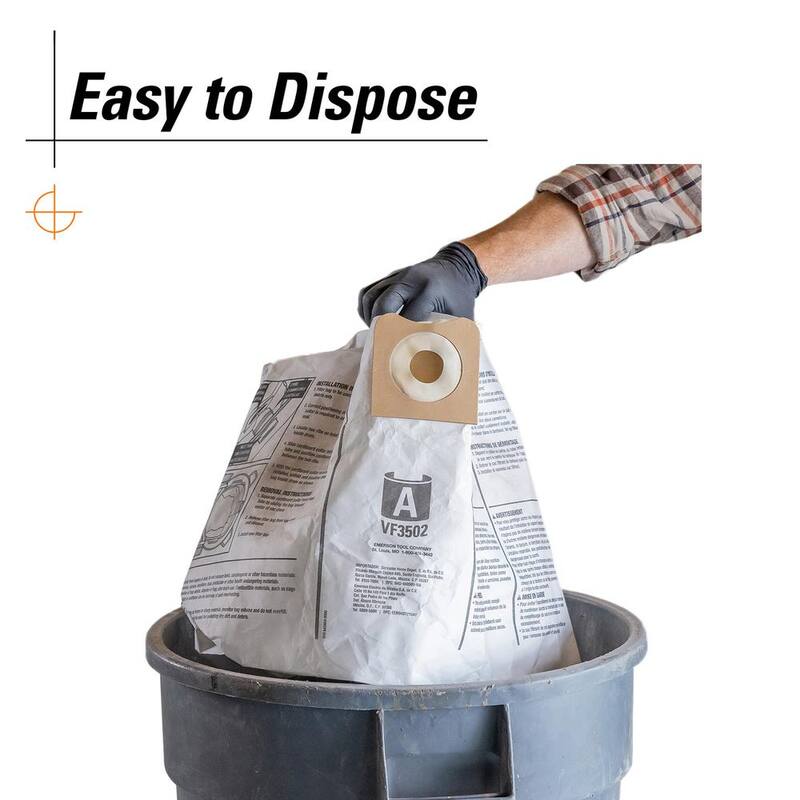 RIDGID High-Efficiency Wet Dry Vacuum Dry Pick-up Only Dust Bags for Select 12-16 Gallon RIDGID Shop Vacs, Size A (2-Pack) - VF3502