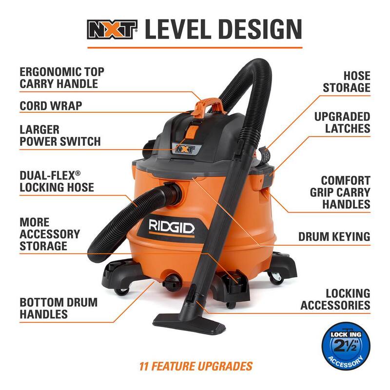 RIDGID 14 Gallon 6.0 Peak HP NXT Shop Vac Wet Dry Vacuum with Fine Dust Filter, Locking Hose and Accessory Attachments - HD1400