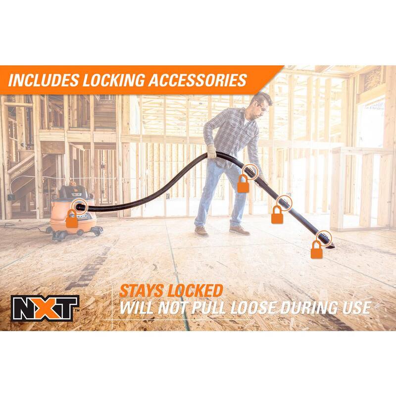 RIDGID 14 Gallon 6.0 Peak HP NXT Shop Vac Wet Dry Vacuum with Fine Dust Filter, Locking Hose and Accessory Attachments - HD1400