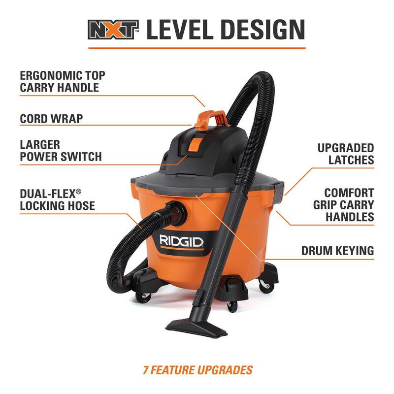 RIDGID 9 Gallon 4.25 Peak HP NXT Shop Vac Wet Dry Vacuum with General Debris Filter, Locking Hose and Accessory Attachments - HD09001