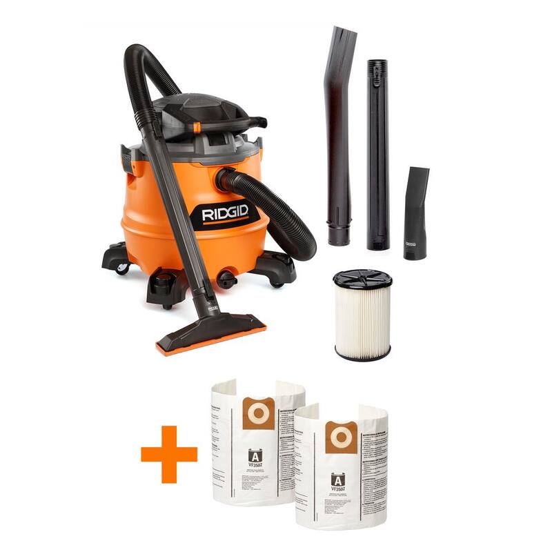RIDGID 16 Gallon 6.5 Peak HP NXT Shop Vac Wet Dry Vacuum with Detachable Blower, Filter, Dust Bags, Hose and Accessories - HD1600B