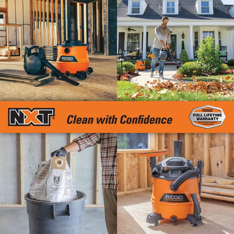 RIDGID 16 Gallon 6.5 Peak HP NXT Shop Vac Wet Dry Vacuum with Detachable Blower, Filter, Dust Bags, Hose and Accessories - HD1600B