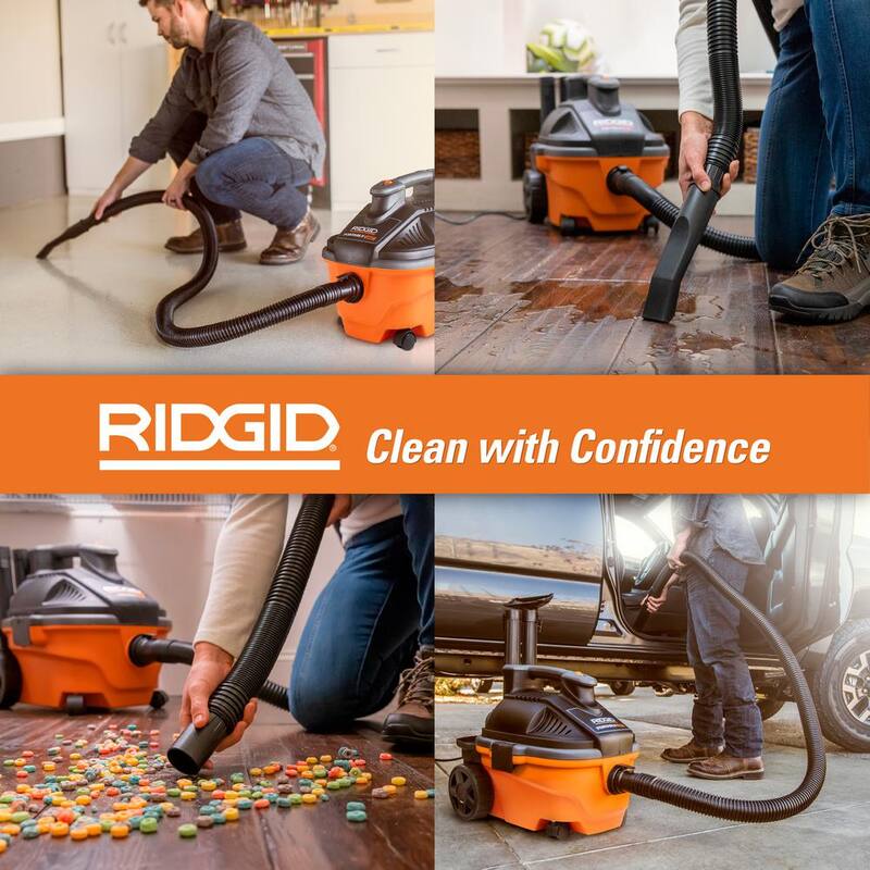 RIDGID 4 Gallon 5.0 Peak HP Portable Shop Vac Wet Dry Vacuum with Fine Dust Filter, Hose, Accessories and Car Cleaning Kit - WD4070C