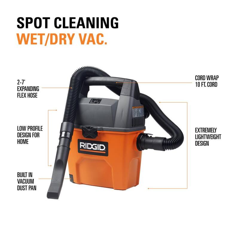 RIDGID 3 Gal 3.5 Peak HP Handheld Shop Vac Wet Dry Vacuum with RIDGID SWEEP Dust Pan, Filter, Locking Hose and Car Nozzle - WD3050