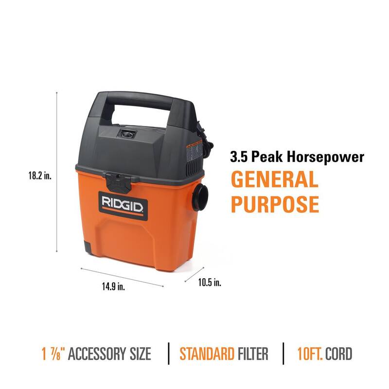 RIDGID 3 Gal 3.5 Peak HP Handheld Shop Vac Wet Dry Vacuum with RIDGID SWEEP Dust Pan, Filter, Locking Hose and Car Nozzle - WD3050