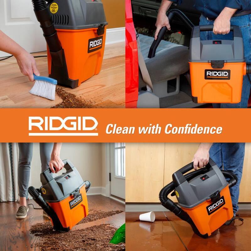 RIDGID 3 Gal 3.5 Peak HP Handheld Shop Vac Wet Dry Vacuum with RIDGID SWEEP Dust Pan, Filter, Locking Hose and Car Nozzle - WD3050