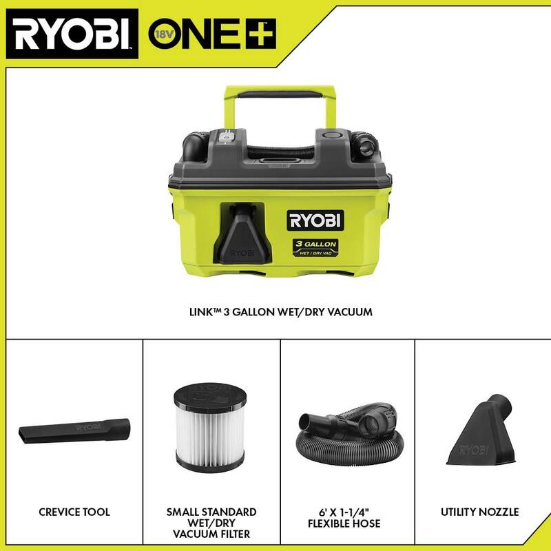 RYOBI ONE+ 18V LINK Cordless 3 Gal. Wet/Dry Vacuum (Tool Only) - PCL734B