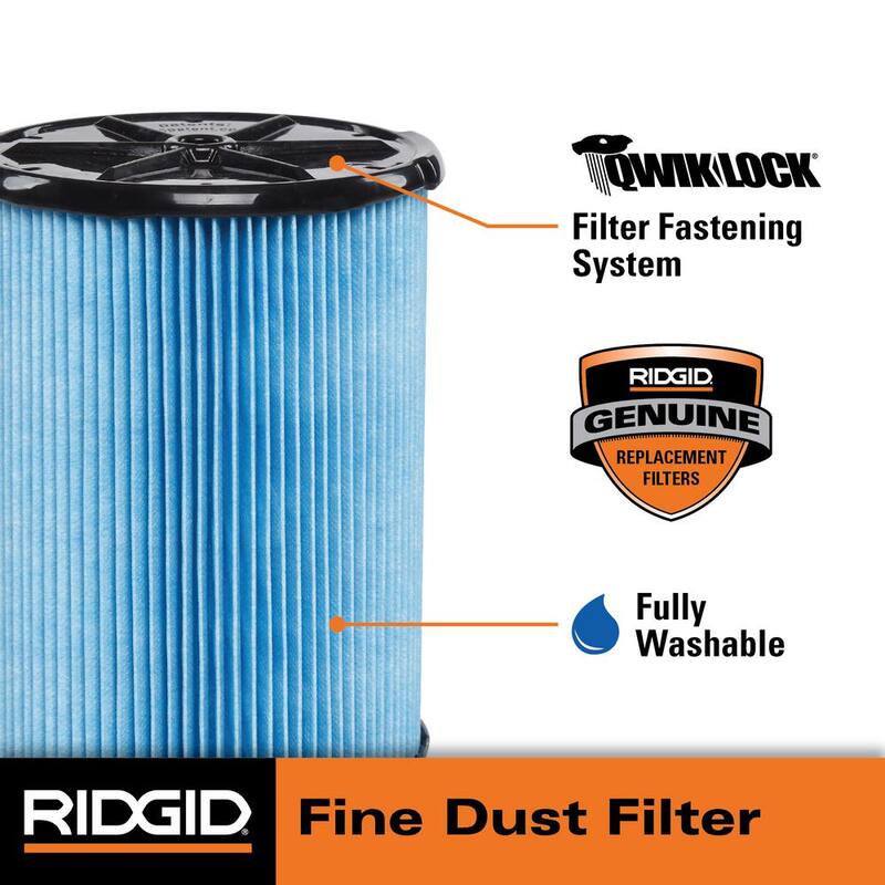 RIDGID Fine Dust Pleated Paper Wet Dry Vacuum Shop Vac Filter Replacement for Most 5-16 Gallon RIDGID Shop Vacs (1-Pack) - VF5000
