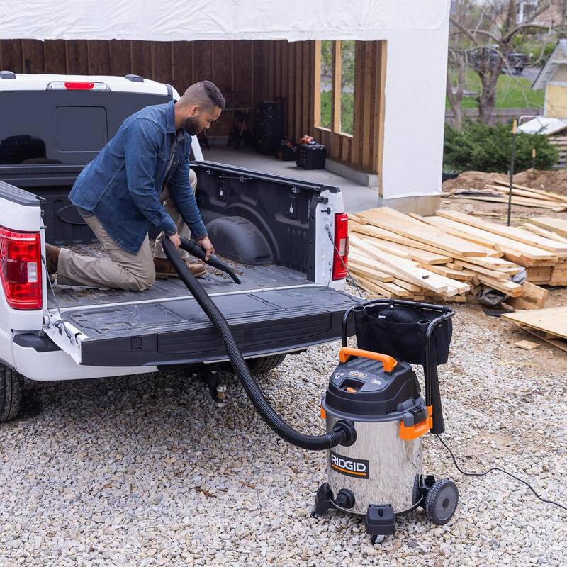 RIDGID 16 Gallon 6.5 Peak HP Stainless Steel Shop Vac Wet Dry Vacuum with Fine Dust Filter, Hose and Accessory Attachments - WD1956