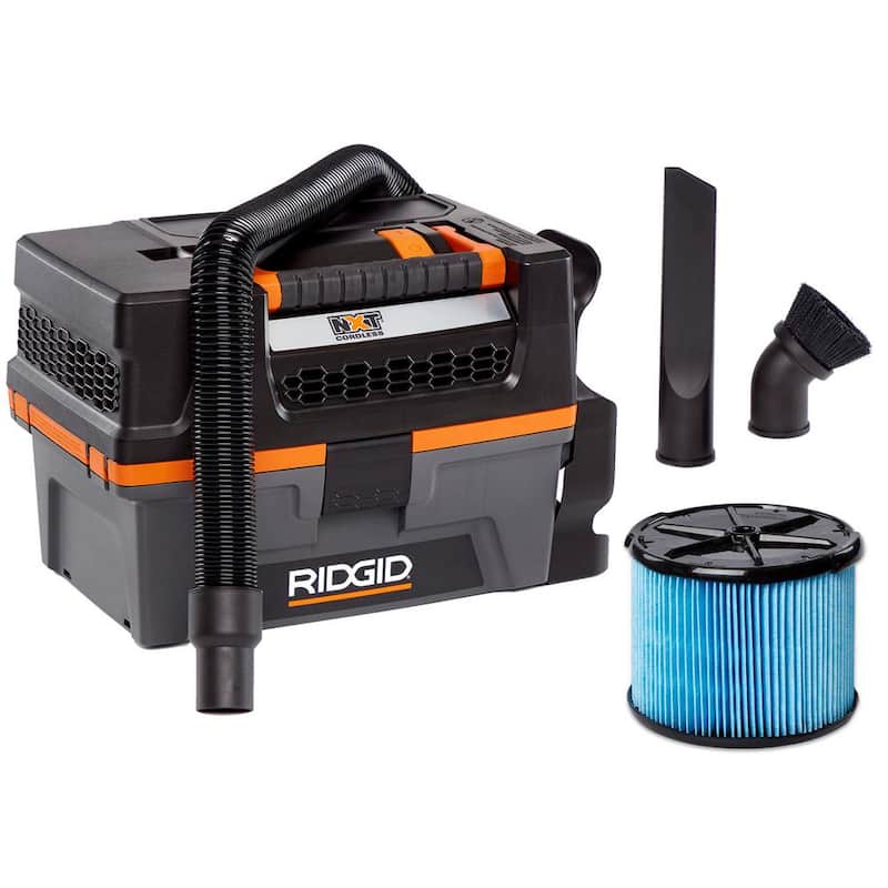RIDGID 3 Gallon 18-Volt Cordless Handheld NXT Shop Vac Wet Dry Vacuum (Tool Only) with Filter, Expandable Hose and Accessories - HD0318