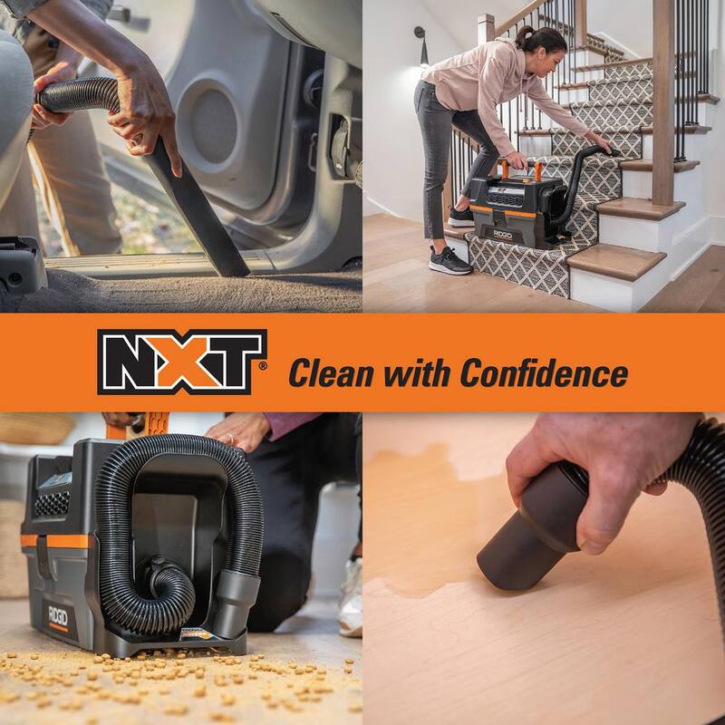 RIDGID 3 Gallon 18-Volt Cordless Handheld NXT Shop Vac Wet Dry Vacuum (Tool Only) with Filter, Expandable Hose and Accessories - HD0318