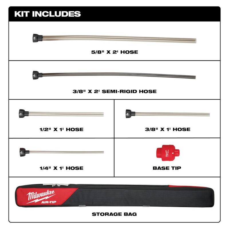 Milwaukee AIR-TIP 1-1/4 in. - 2-1/2 in. Long Reach Flexible Hose Set Wet/Dry Shop Vacuum Attachment (5-Piece) - 49-90-2037