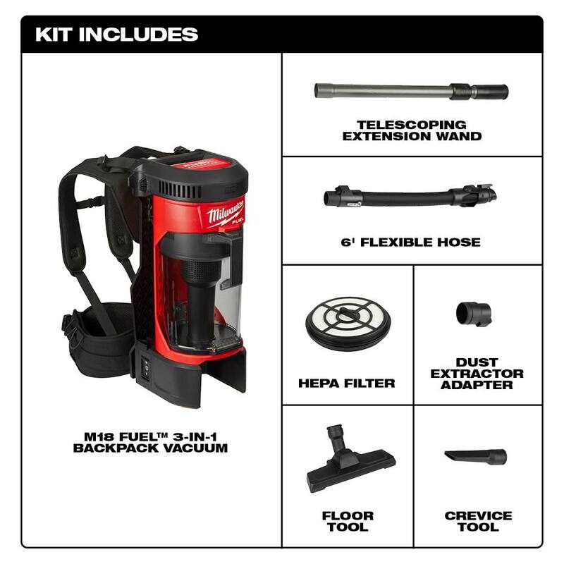Milwaukee M18 FUEL 1 Gal. 18-Volt Lithium-Ion Brushless Cordless 3-in-1 Backpack Vacuum W/ 5.0Ah Battery - 0885-20-48-11-1850