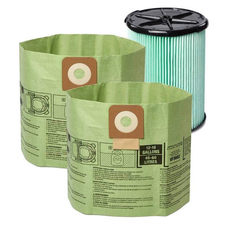 RIDGID Wet Dry Vacuum OSHA Compatible Kit with HEPA Level Filtration, Cyclonic Dust Bags for Select 12 -16 Gal RIDGID Shop Vacs - VF6500
