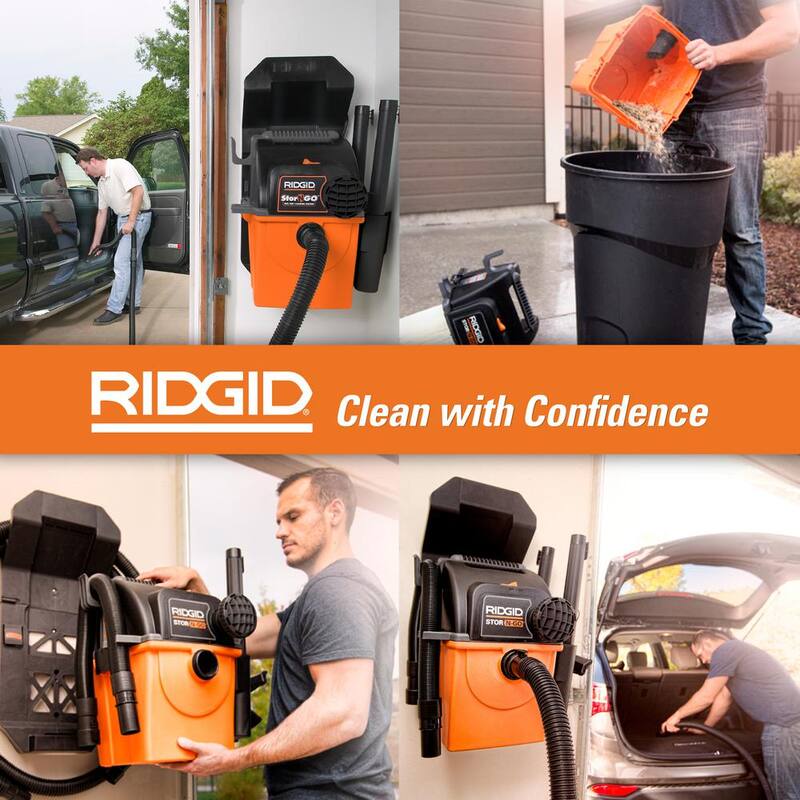 RIDGID 5 Gal. 5.0 Peak HP Portable Wall Mount Shop Vac Wet Dry Vacuum with Filter, Two Locking Hoses and Accessory Attachments - WD5500