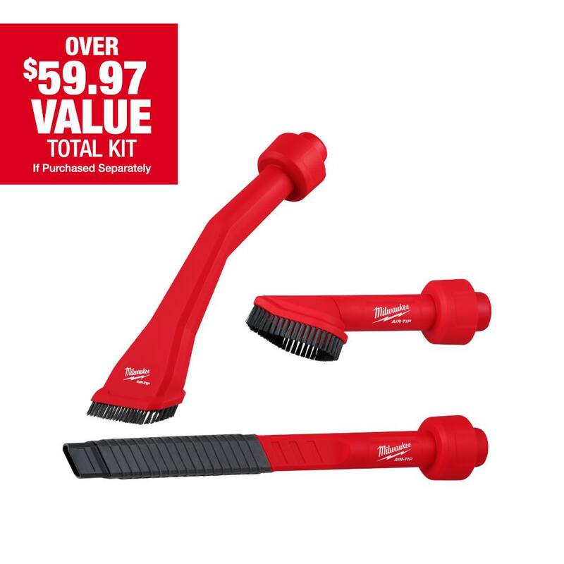 Milwaukee AIR-TIP Claw Utility Nozzle, Rotating Corner Brush, Flexible Long Crevice Tool For Wet/Dry Vacuums Automotive Set (3-Pc) - 49-90-2042