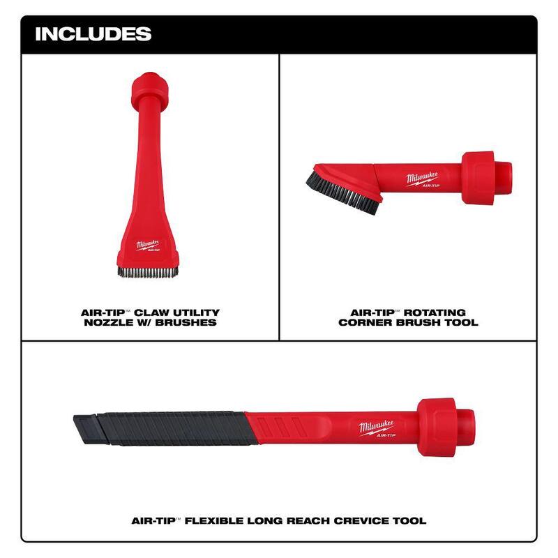 Milwaukee AIR-TIP Claw Utility Nozzle, Rotating Corner Brush, Flexible Long Crevice Tool For Wet/Dry Vacuums Automotive Set (3-Pc) - 49-90-2042