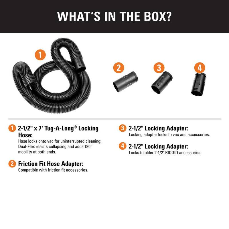 RIDGID 2-1/2 in. x 7 ft. DUAL-FLEX Locking Vacuum Hose Kit Accessory Shop Vac Attachment for RIDGID Wet Dry Vacuums - LA2520