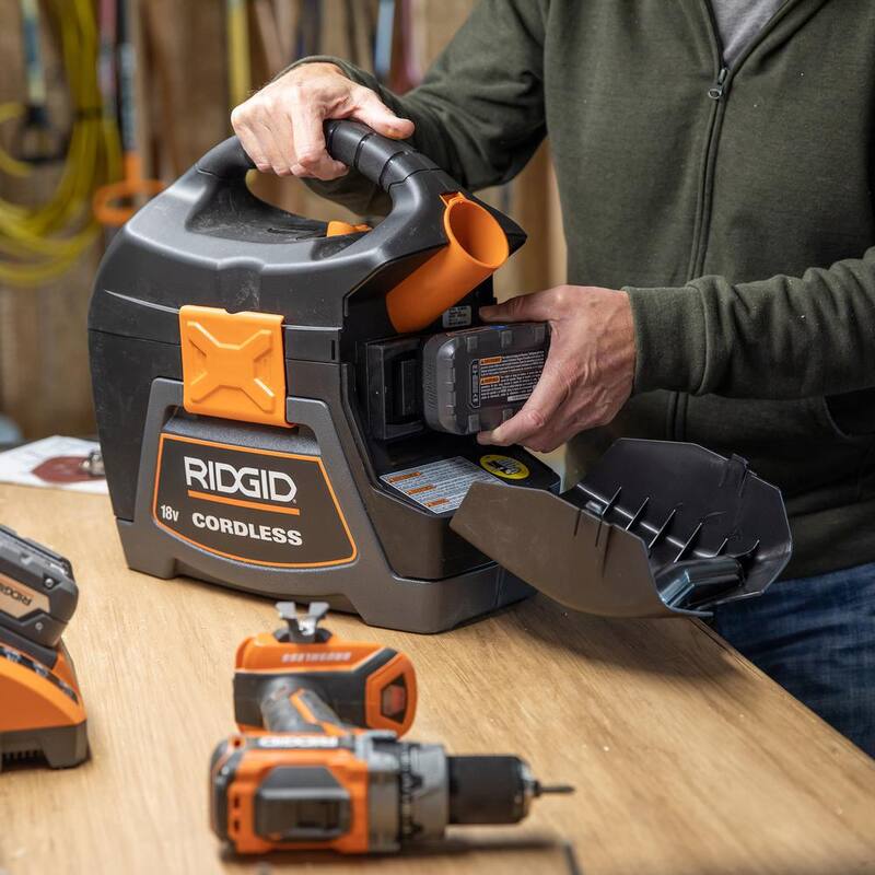 RIDGID 3 Gallon 18-Volt Cordless Handheld Shop Vac Wet Dry Vacuum (Tool Only) with Filter, Expandable Hose and Accessories - WD0319
