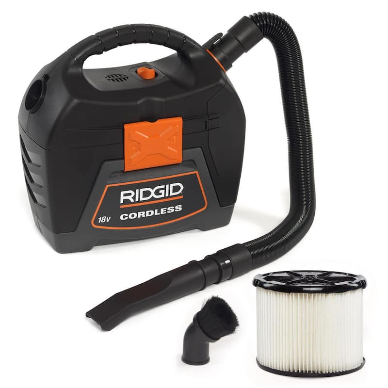 RIDGID 3 Gallon 18-Volt Cordless Handheld Shop Vac Wet Dry Vacuum (Tool Only) with Filter, Expandable Hose and Accessories - WD0319