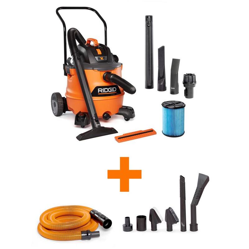 RIDGID 16 Gallon 6.5 Peak HP NXT Shop Vac Wet Dry Vacuum, Fine Dust Filter, Locking Hose, Accessories and Car Cleaning Kit - HD1800B