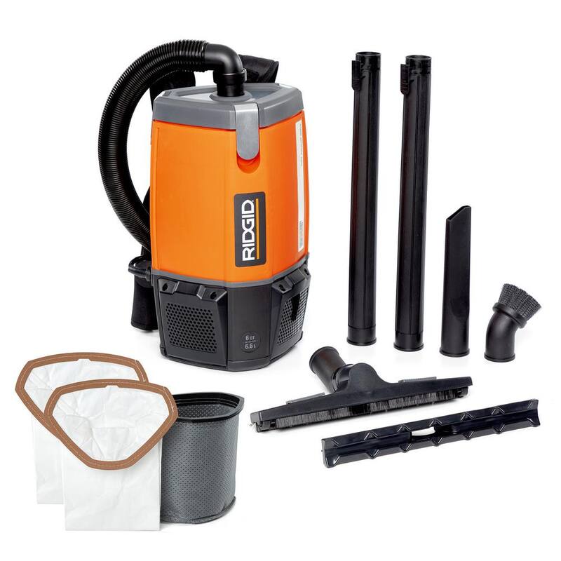 RIDGID 6 Qt. (1.5 Gal.) NXT Backpack Vacuum Cleaner with Filters, Locking Accessories Shop Vac Attachments for Dry Applications - HDB600