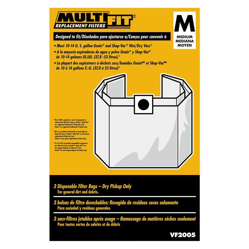 MULTI FIT General Debris Wet Dry Vacuum Dry Pick-up Only Dust Collection Bags for 10 to 14 Gal Shop-Vac Brand Shop Vacs (3-Pack) - VF2005
