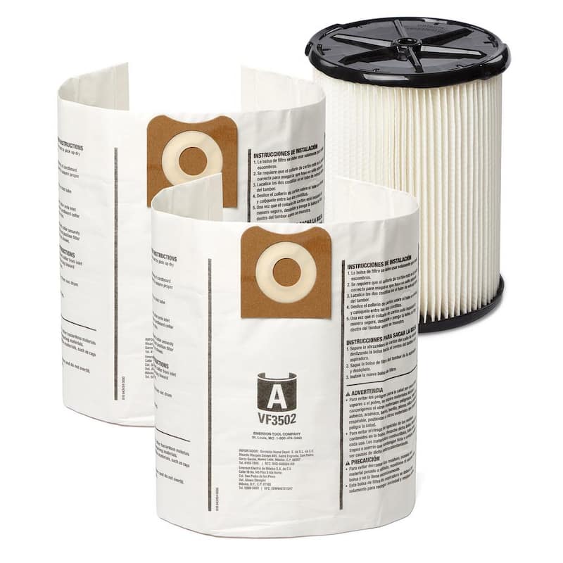 RIDGID Wet Dry Vacuum Filter Kit with General Debris Cartridge Filter and Two Dust Bags for Select 12-16 Gal RIDGID Shop Vacs - VF4500
