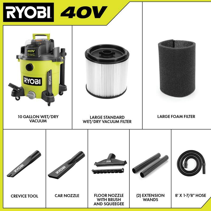 RYOBI 40V 10 Gal. Cordless Wet/Dry Vacuum (Tool Only) - RY40WD01B