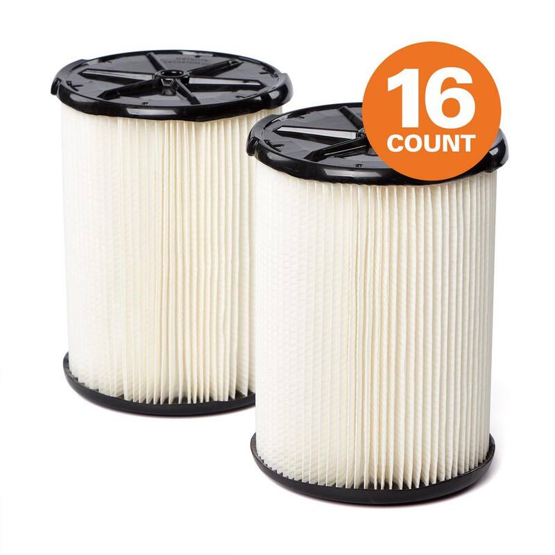 RIDGID General Debris Pleated Paper Wet Dry Vacuum Shop Vac Filter Replacement for Most 5-16 Gallon RIDGID Shop Vacs (16-Pack) - VF4200C