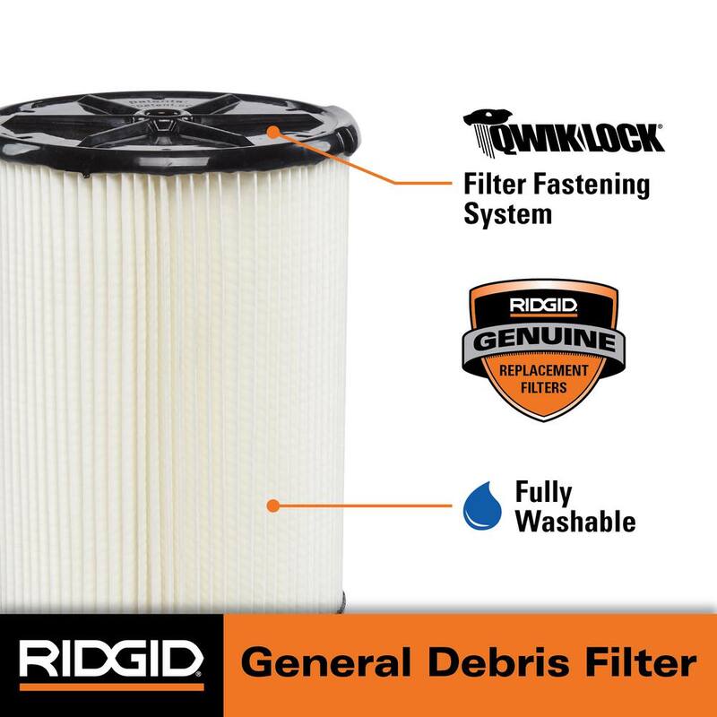 RIDGID General Debris Pleated Paper Wet Dry Vacuum Shop Vac Filter Replacement for Most 5-16 Gallon RIDGID Shop Vacs (16-Pack) - VF4200C