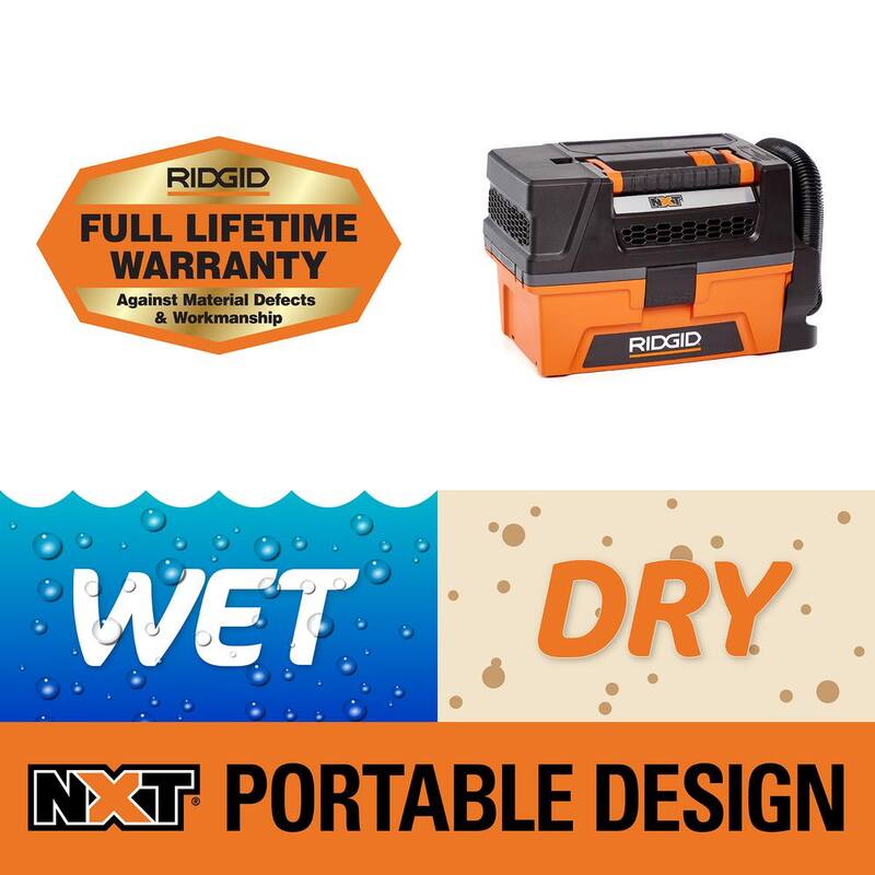 RIDGID 3 Gal. 5.0 Peak HP NXT Shop Vac Wet Dry Vacuum with Filter, Expandable Locking Hose, Accessories and Pro Gear Attachment - HD0300PG