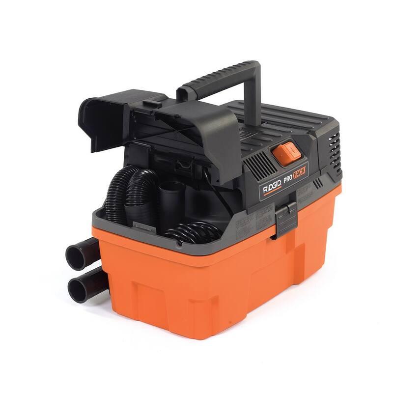 RIDGID 4.5 Gallon 5.0 Peak HP ProPack Shop Vac Wet Dry Vacuum with Fine Dust Filter, Expandable Locking Hose and Accessories - WD4522