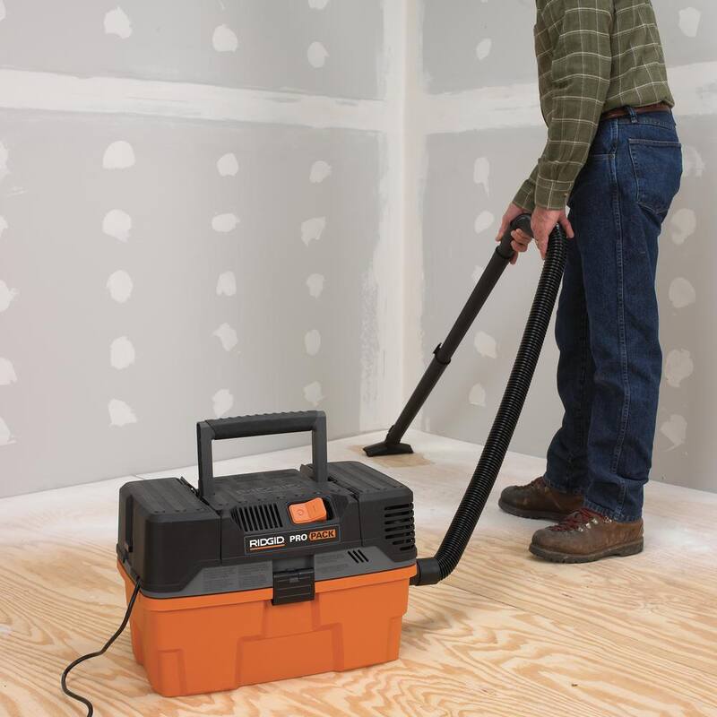 RIDGID 4.5 Gallon 5.0 Peak HP ProPack Shop Vac Wet Dry Vacuum with Fine Dust Filter, Expandable Locking Hose and Accessories - WD4522