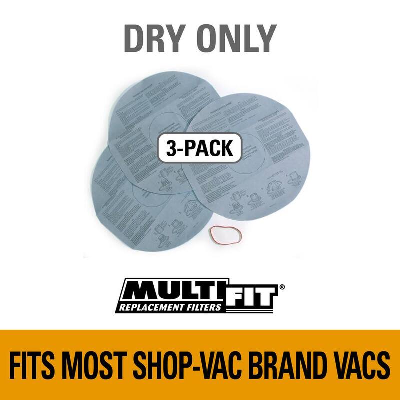 MULTI FIT Disposable Dry Pick-up Only Wet Dry Vacuum Disc Filter with Retainer Band for Select Shop-Vac Brand Shop Vacs (3-Pack) - VF2002