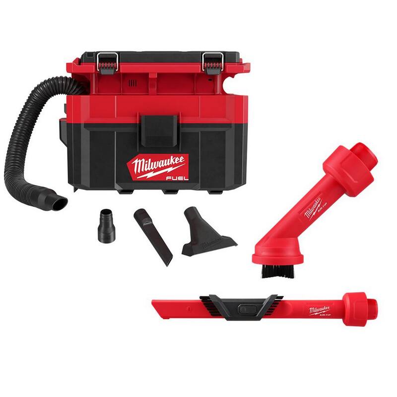 Milwaukee M18 FUEL PACKOUT Cordless 2.5 Gal. Wet/Dry Vacuum with AIR-TIP 1-1/4 in. - 2-1/2 in. (2-Piece) Brush and Crevice Kit - 0970-20-49-90-2035-49-90-2023