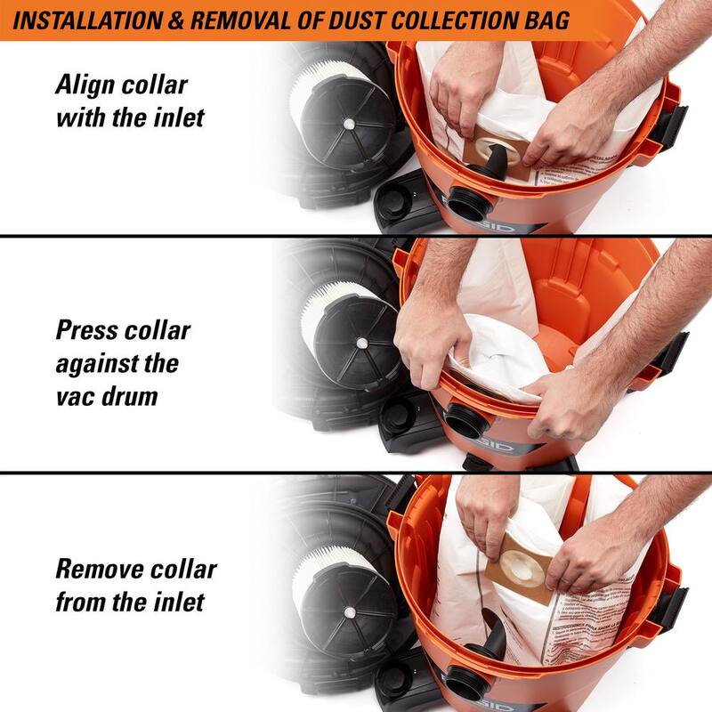 RIDGID High-Efficiency Wet Dry Vacuum Dry Pick-up Only Dust Bags for Select 12-16 Gallon RIDGID Shop Vacs, Size A (12-Pack) - VF3502B