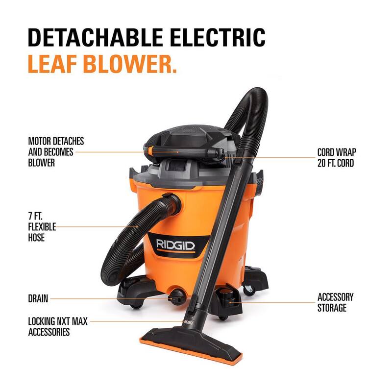 RIDGID 12 Gallon 6.0 Peak HP NXT Shop Vac Wet Dry Vacuum with Detachable Blower, Filter, Dust Bag, Locking Hose and Accessories - HD1280