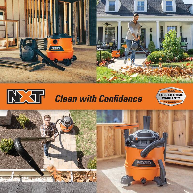 RIDGID 16 Gallon 6.5 Peak HP NXT Shop Vac Wet Dry Vacuum with Detachable Blower, Filter, Accessories and Gutter Cleaning Kit - HD1600A